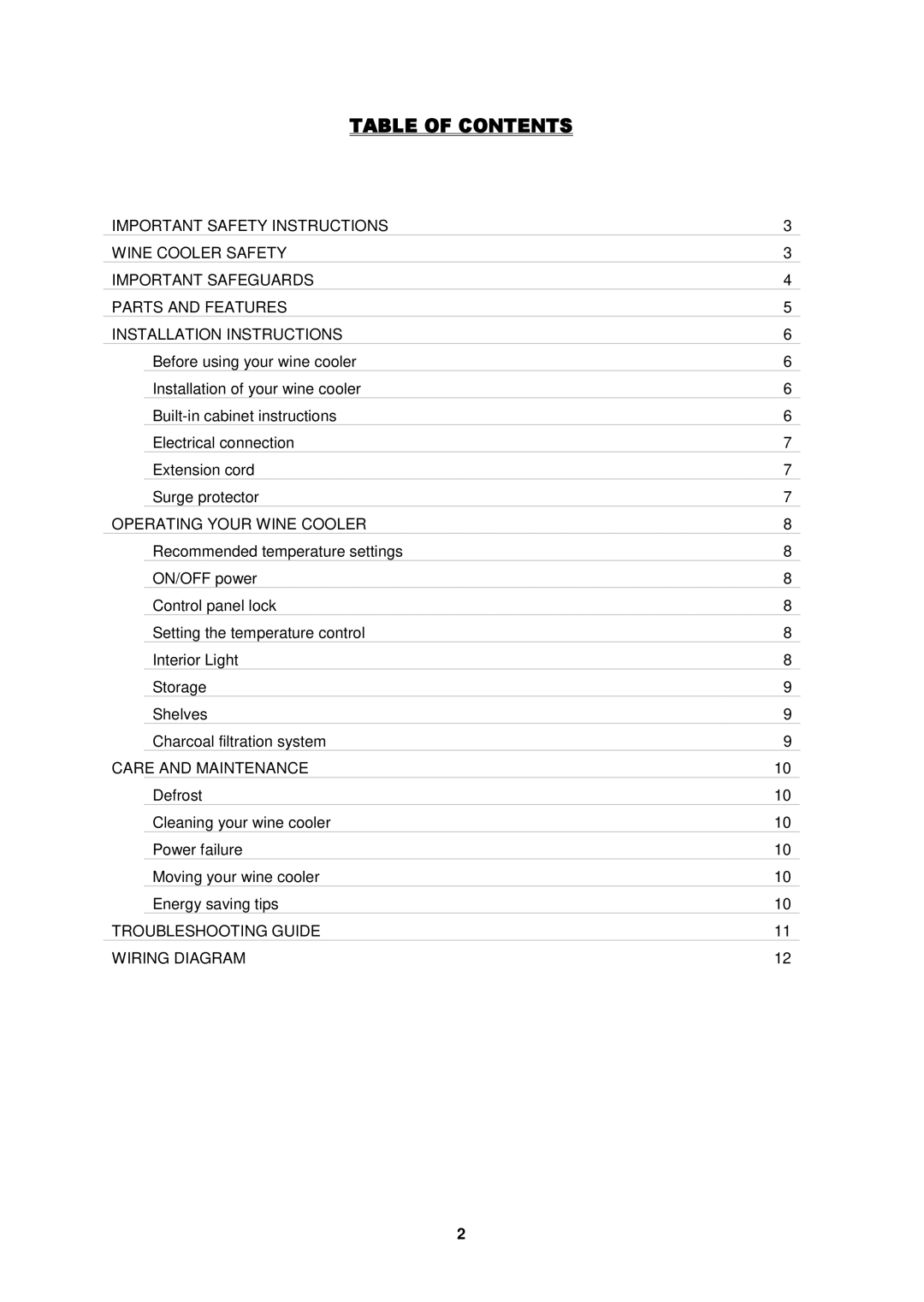 Fagor America FSV-144US instruction manual Table of Contents 