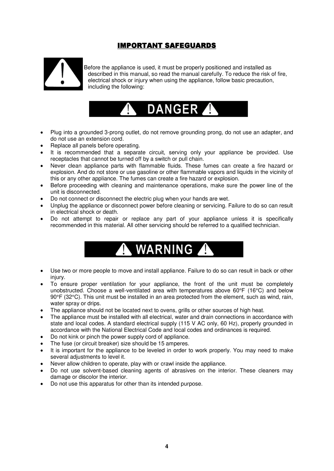 Fagor America FSV-144US instruction manual Important Safeguards 