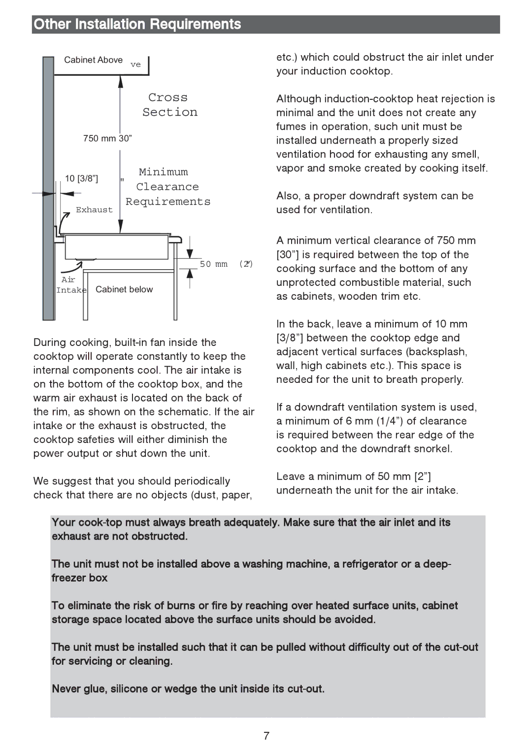 Fagor America IFA-90 manual Other Installation Requirements, Cross Section 