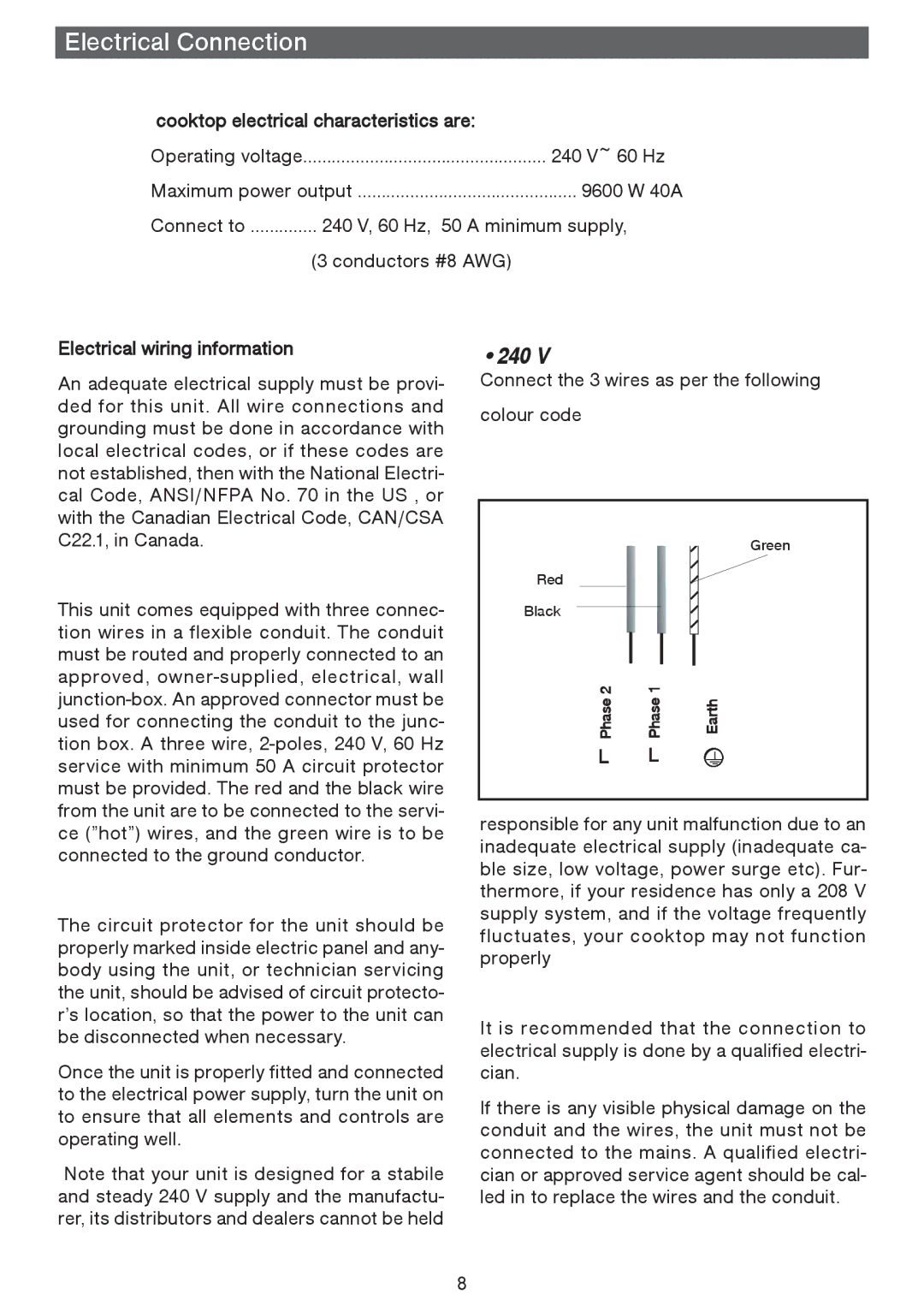 Fagor America IFA-90 manual Electrical Connection 