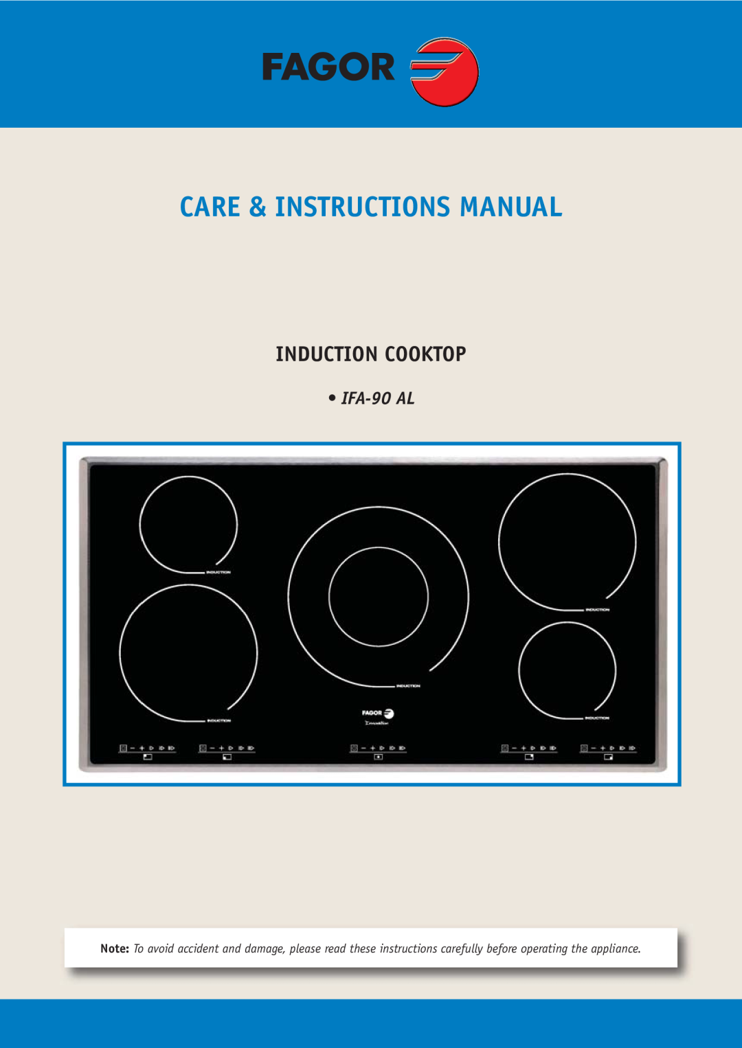 Fagor America manual Care & Instructions Manual, Induction Cooktop, IFA-90AL 