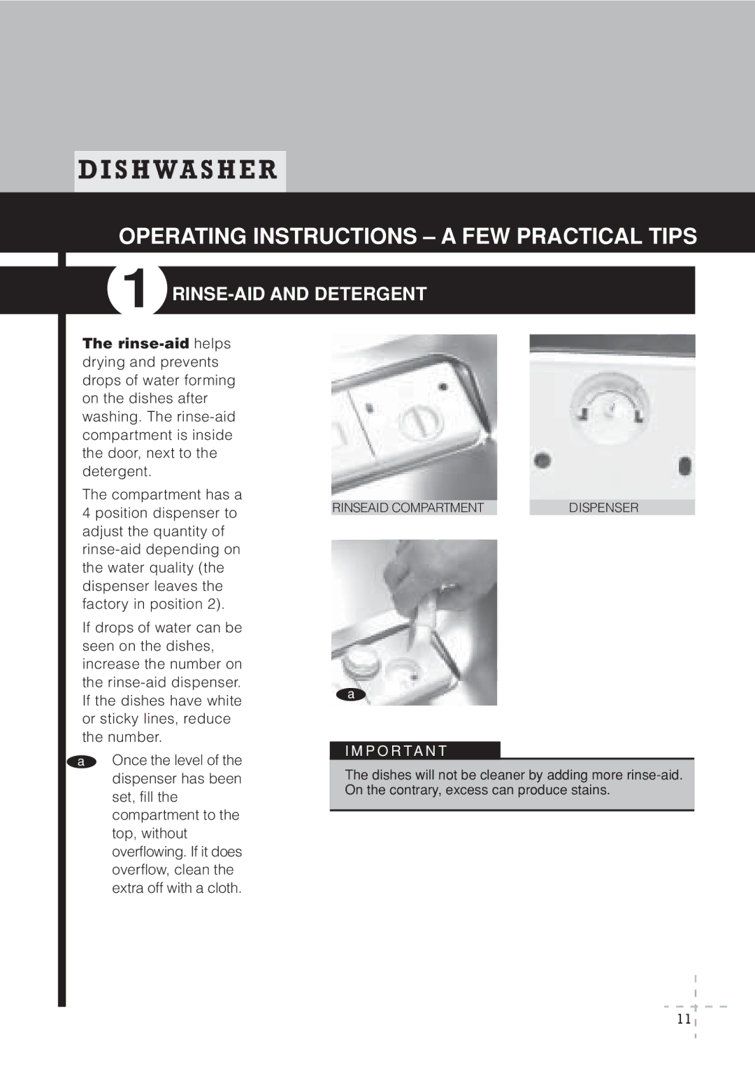 Fagor America IX LFA-013 SS manual Operating Instructions a FEW Practical Tips, RINSE-AID and Detergent, Rinse-aid helps 