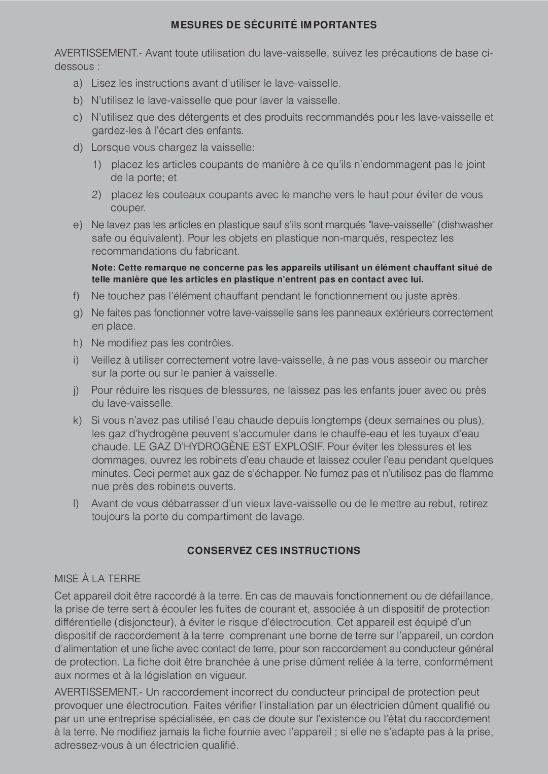 Fagor America IX LFA-013 SS, LFA-019 SS, LFA-019 IX manual Mesures DE Sécurité Importantes, Mise À LA Terre 