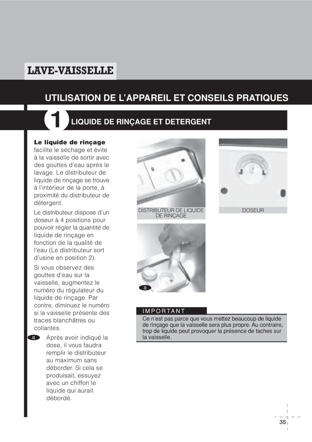 Fagor America IX LFA-013 SS, LFA-019 SS Utilisation DE L’APPAREIL ET Conseils Pratiques, Liquide DE Rinçage ET Detergent 