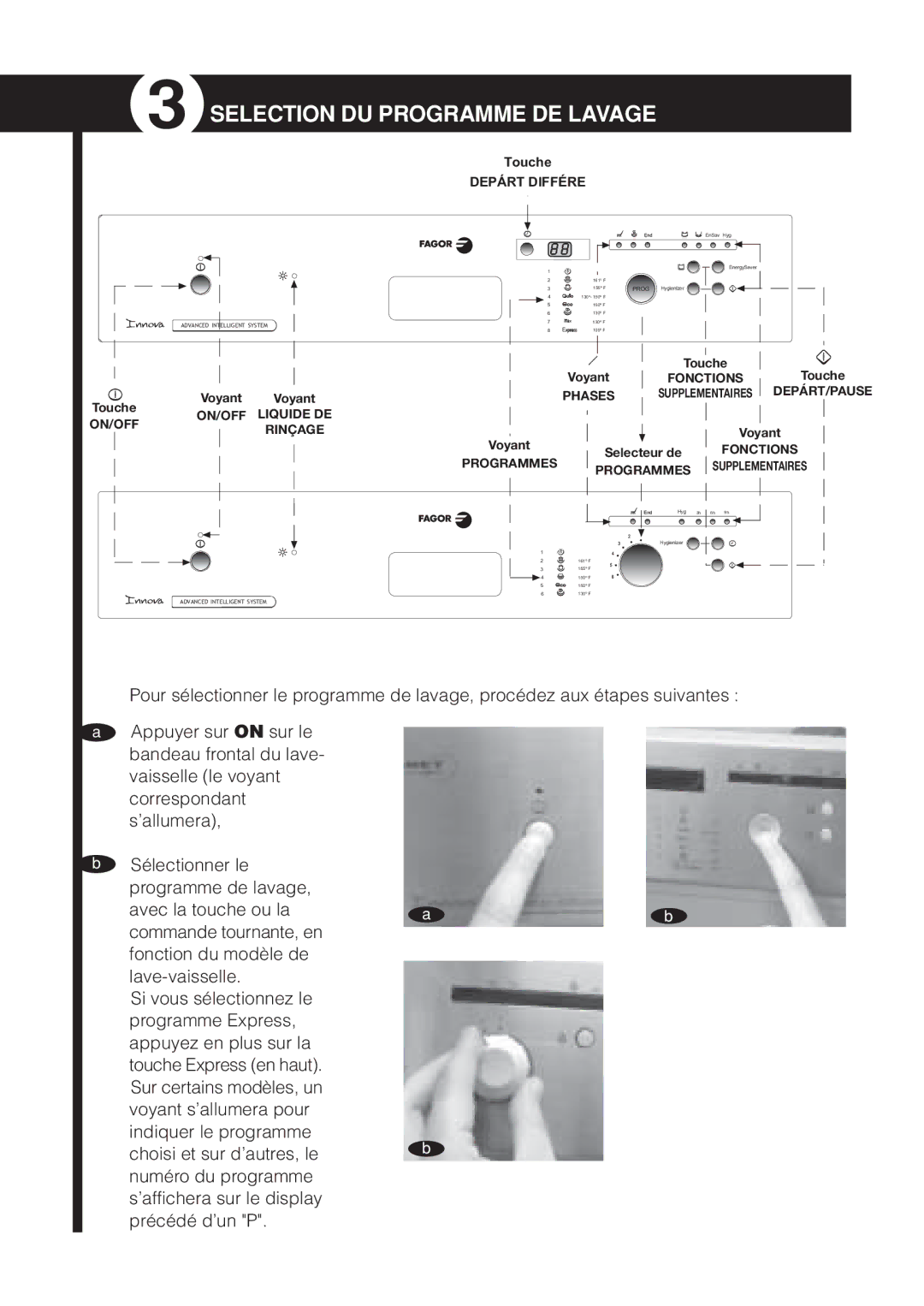 Fagor America LFA-019 SS, LFA-019 IX, IX LFA-013 SS manual Selection DU Programme DE Lavage, Depárt Différe 