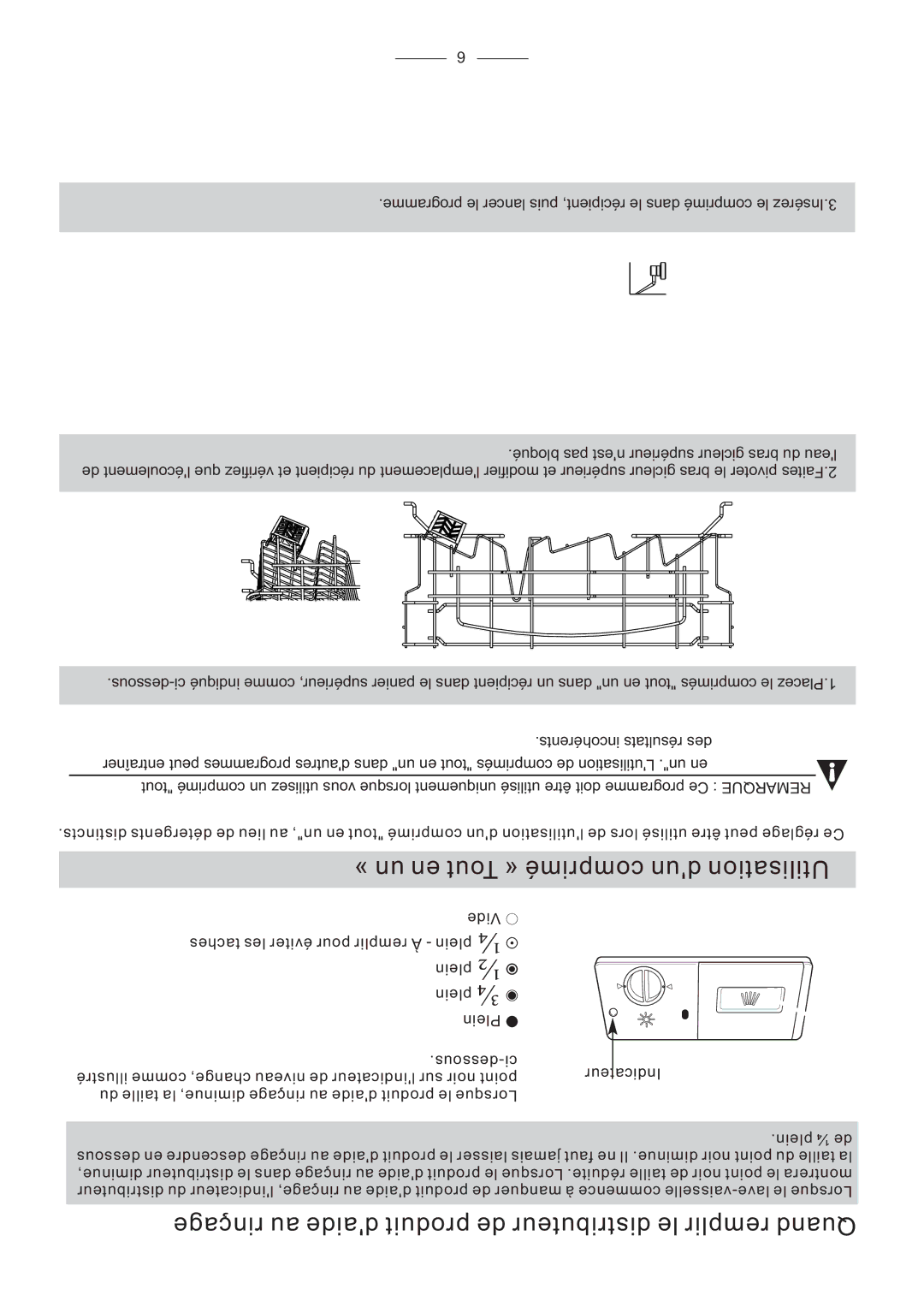 Fagor America LFA-45X instruction manual Rinçage au daide produit de distributeur le remplir Quand 