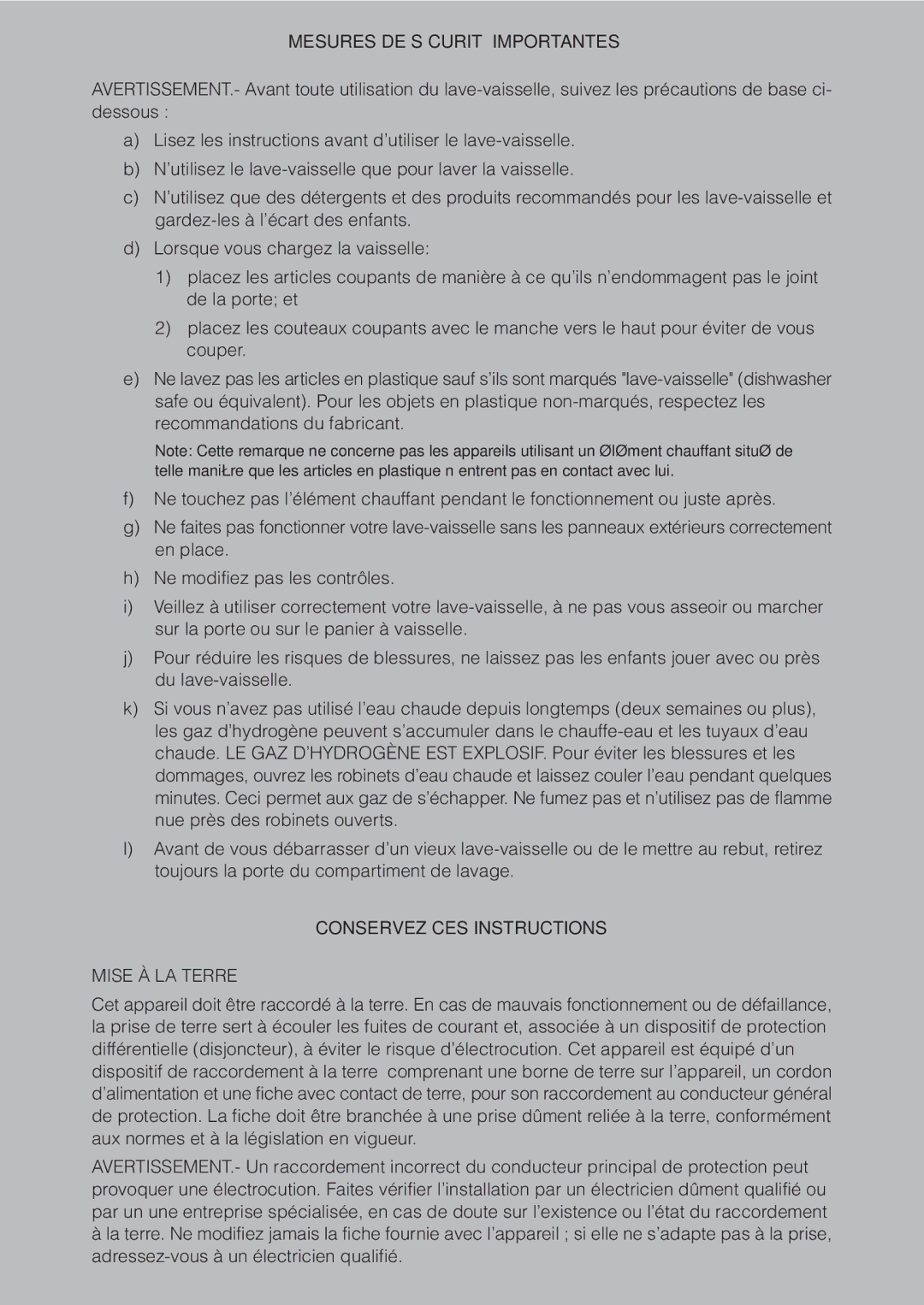 Fagor America LFA-65 ITX, LFA-073 IT, LFA-65 SS, LFA-073 SS manual Mesures DE Sécurité Importantes, Mise À LA Terre 