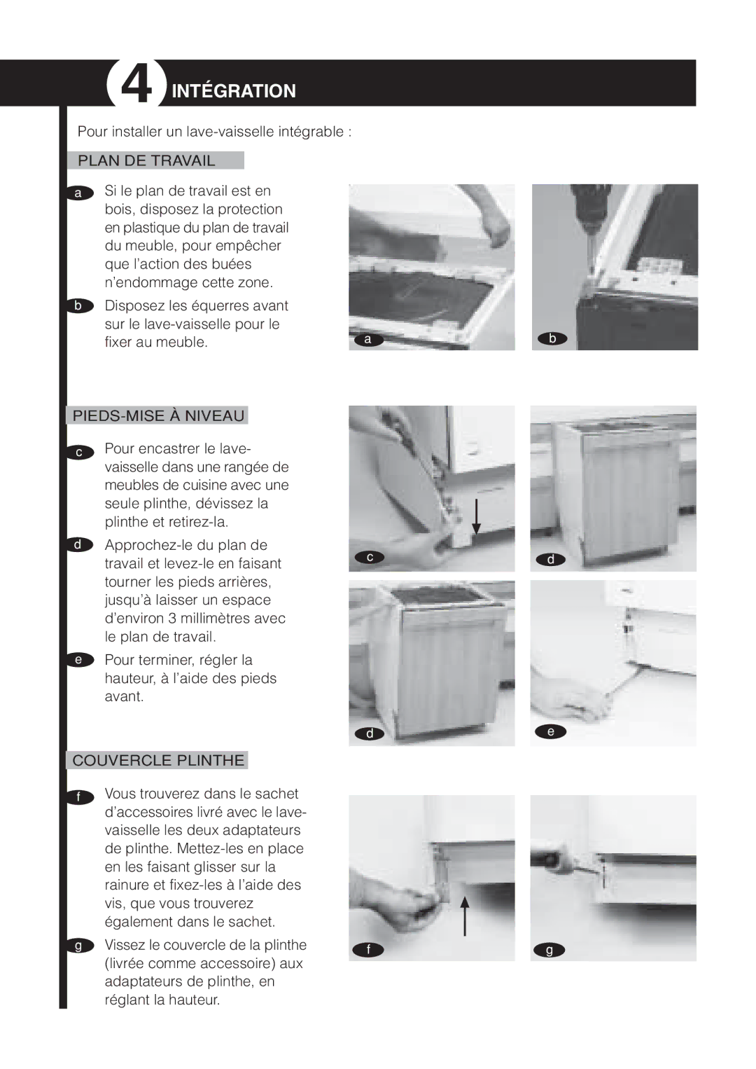 Fagor America LFA-65 ITX, LFA-073 IT, LFA-65 SS Intégration, Plan DE Travail, PIEDS-MISE À Niveau, Couvercle Plinthe 