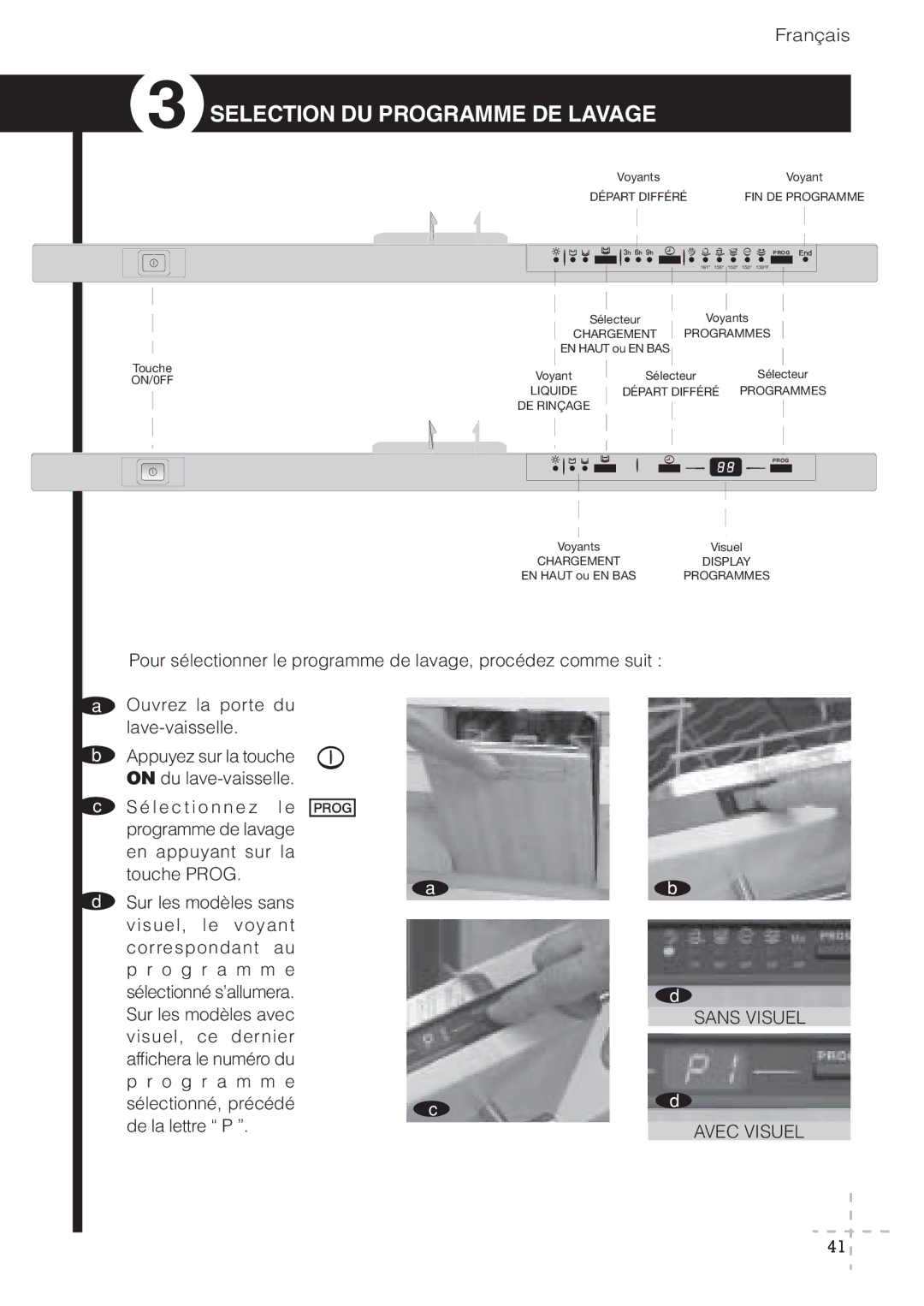 Fagor America LFA-65 SS, LFA-65 ITX, LFA-073 IT, LFA-073 SS manual Selection DU Programme DE Lavage, Sans Visuel Avec Visuel 