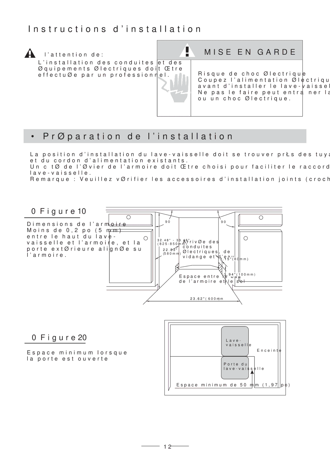 Fagor America LFA-75IT manual Linstallation de Préparation ·, Dinstallation Instructions 