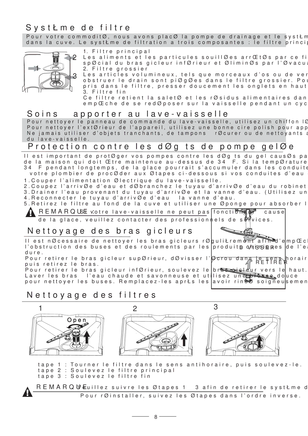 Fagor America LFA-75IT manual Filtres des Nettoyage, Gicleurs bras des Nettoyage, Filtre de Système 