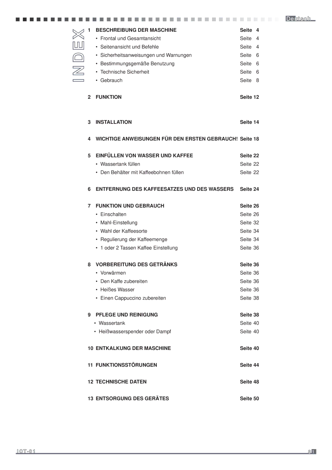 Fagor America MQC-A10 US manual Beschreibung DER Maschine, Einfüllen VON Wasser UND Kaffee, Funktion UND Gebrauch 