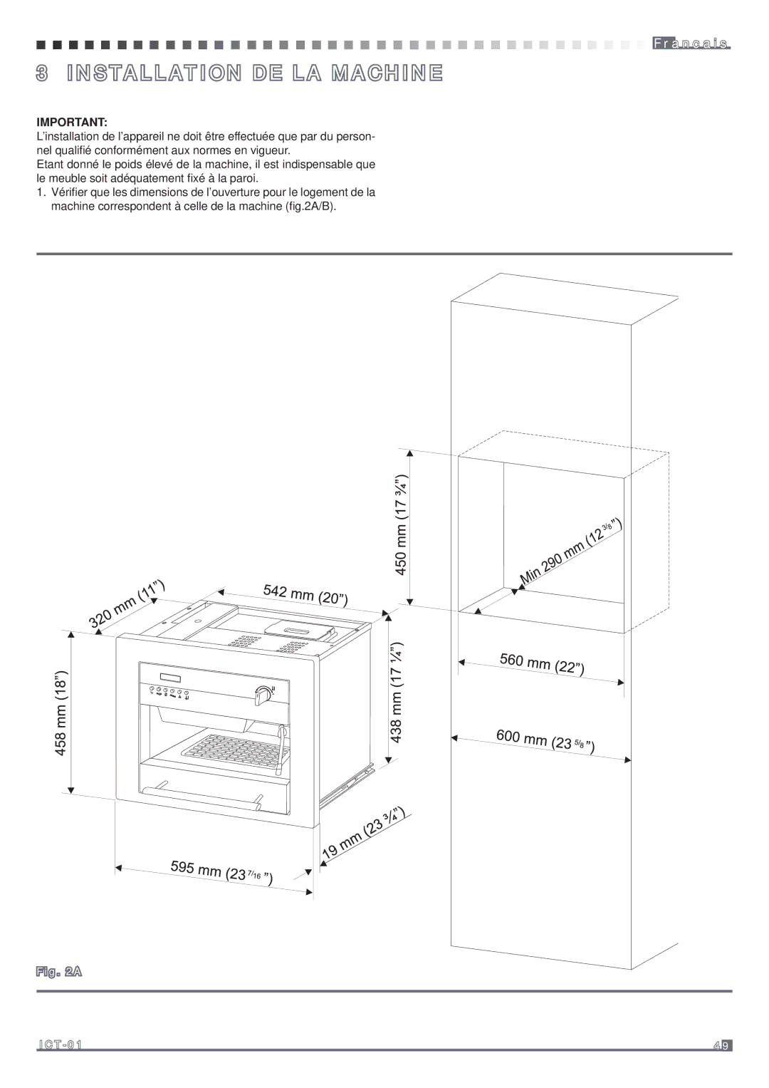 Fagor America MQC-A10 US manual Installation DE LA Machine 