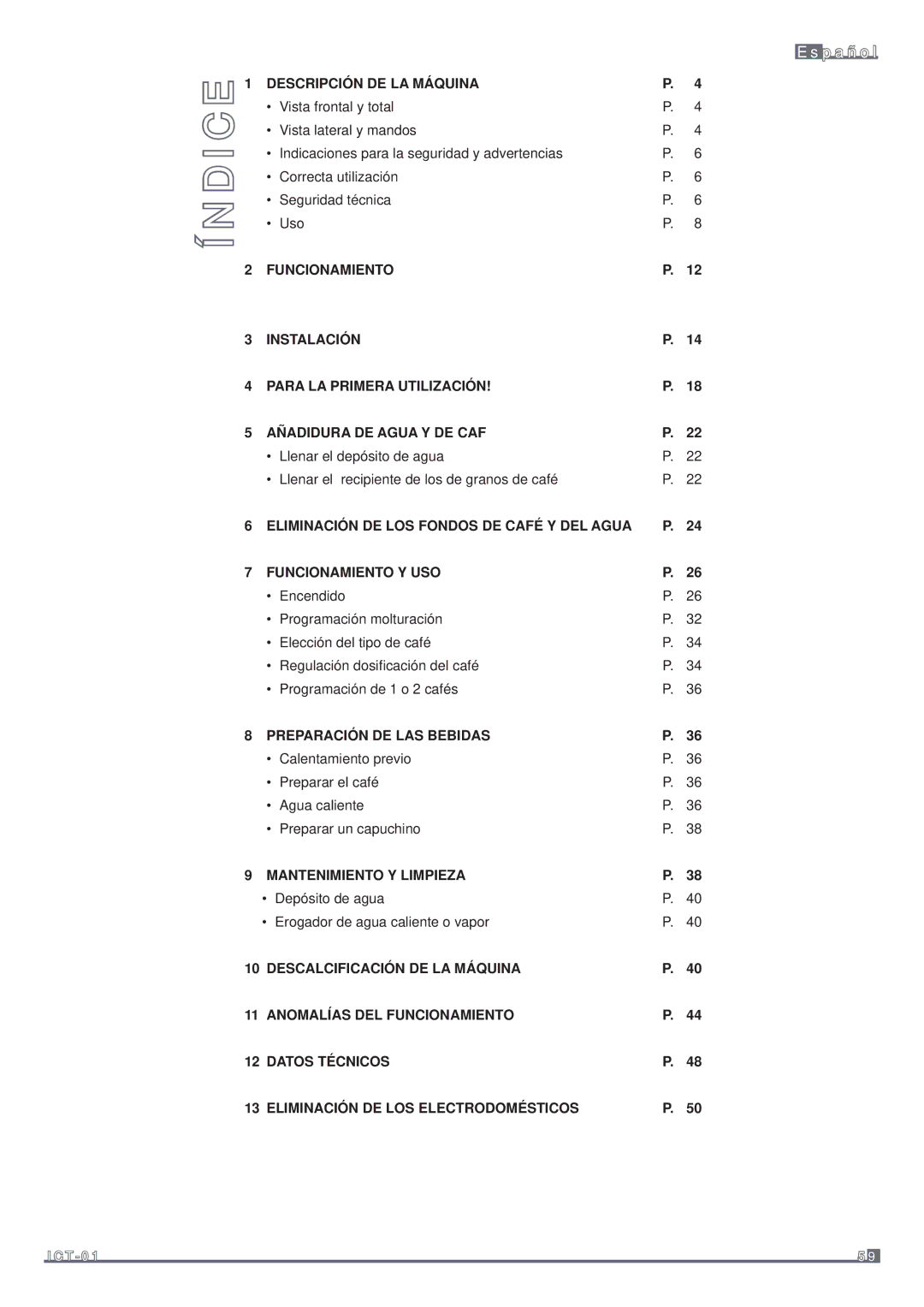 Fagor America MQC-A10 US manual Descripción DE LA Máquina, 22 P P, Preparación DE LAS Bebidas, Mantenimiento Y Limpieza 