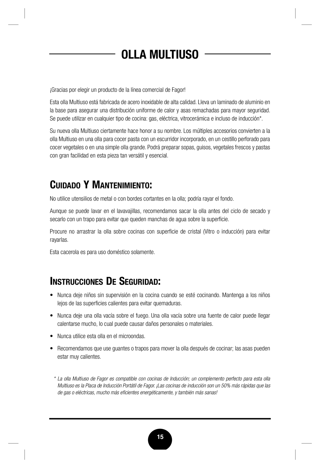 Fagor America none manual Olla Multiuso, Cuidado Y Mantenimiento, Instrucciones DE Seguridad 