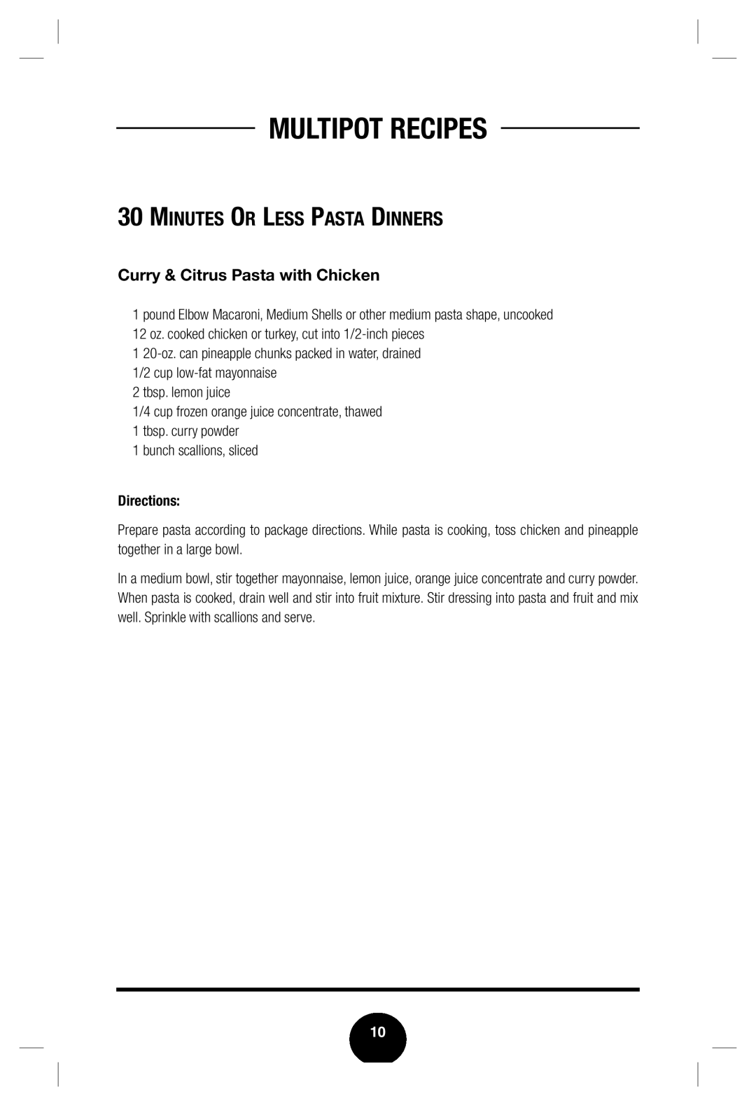 Fagor America none manual Minutes Or Less Pasta Dinners, Curry & Citrus Pasta with Chicken, Multipot Recipes 