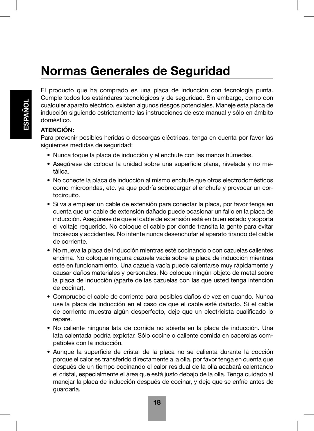 Fagor America Portable Induction Cooktop user manual Normas Generales de Seguridad, Atención 