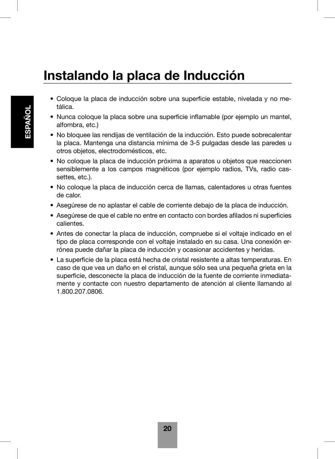 Fagor America Portable Induction Cooktop user manual Instalando la placa de Inducción 