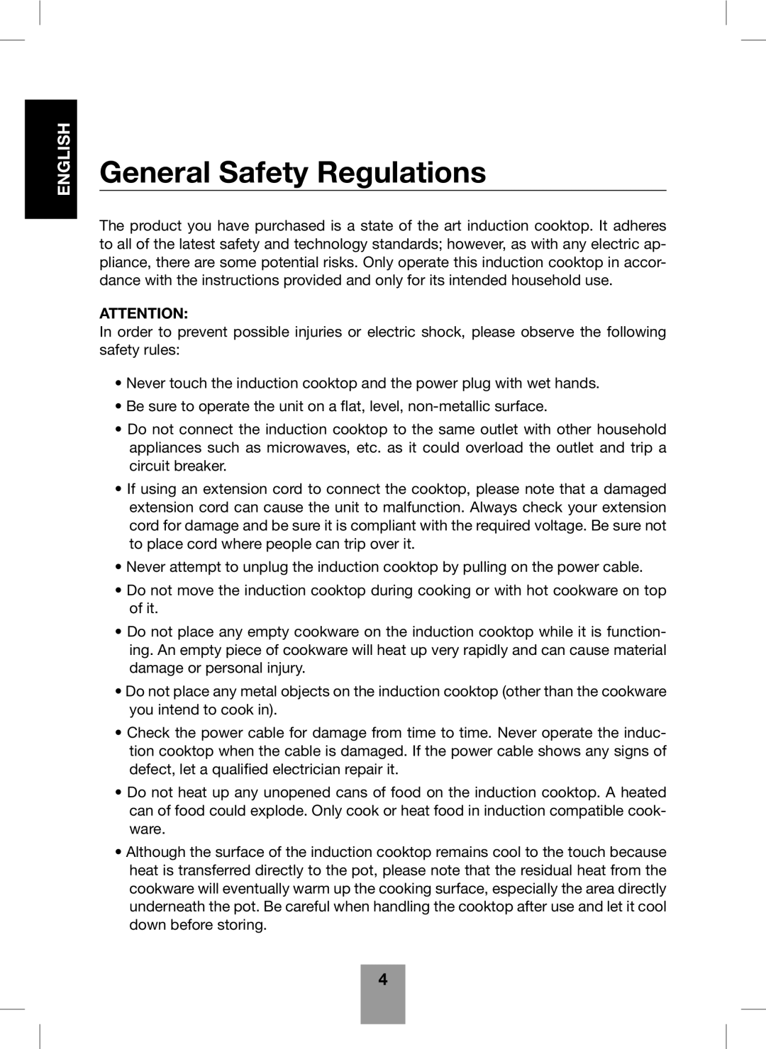 Fagor America Portable Induction Cooktop user manual General Safety Regulations 