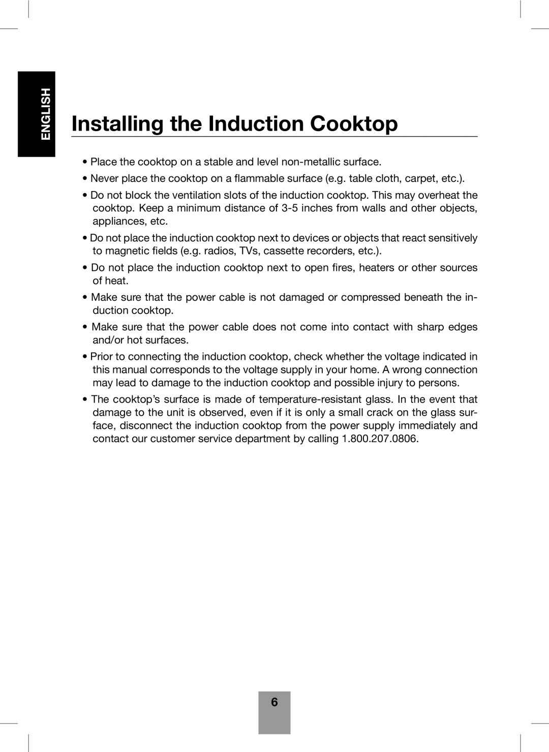 Fagor America Portable Induction Cooktop user manual Installing the Induction Cooktop 