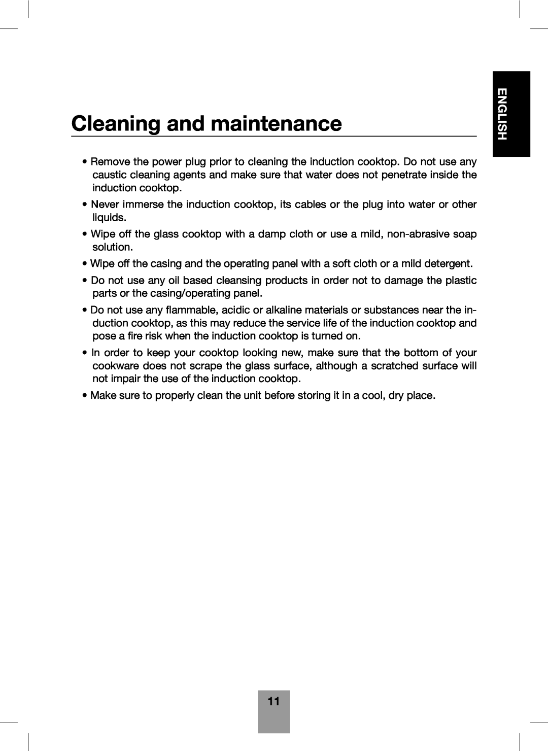 Fagor America Portable Induction Cooktop user manual Cleaning and maintenance, English 