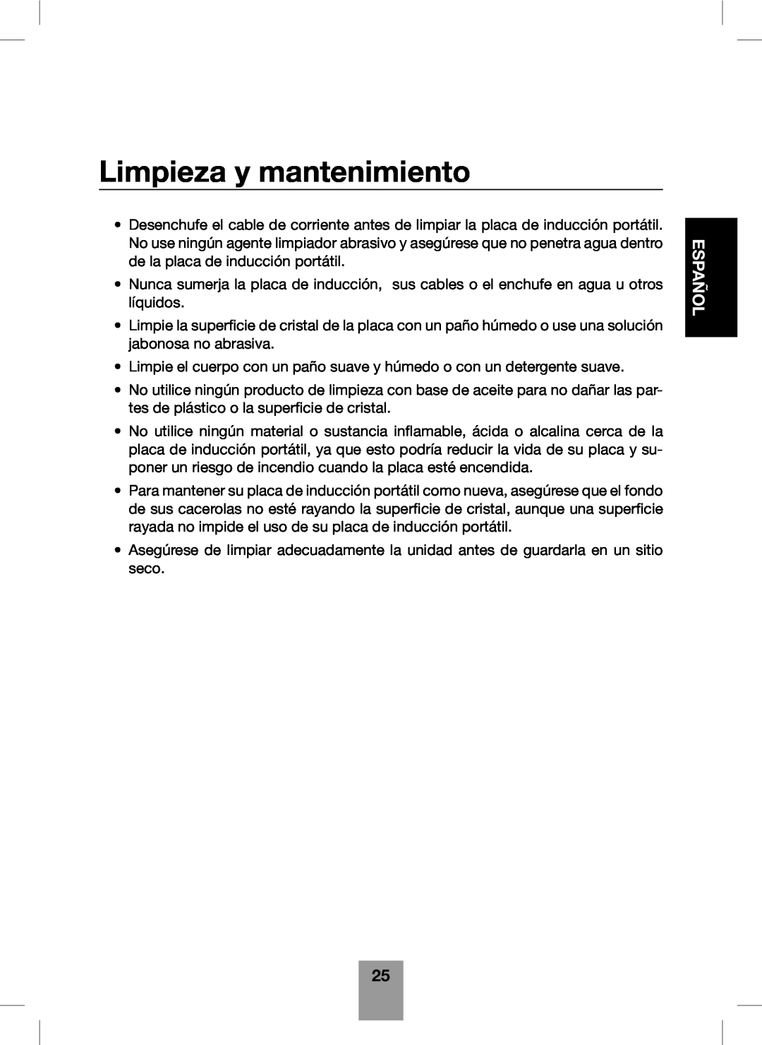 Fagor America Portable Induction Cooktop user manual Limpieza y mantenimiento, Español 
