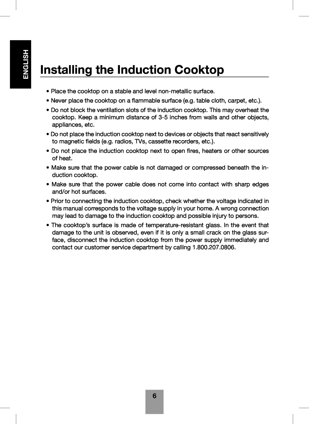 Fagor America Portable Induction Cooktop user manual Installing the Induction Cooktop, English 