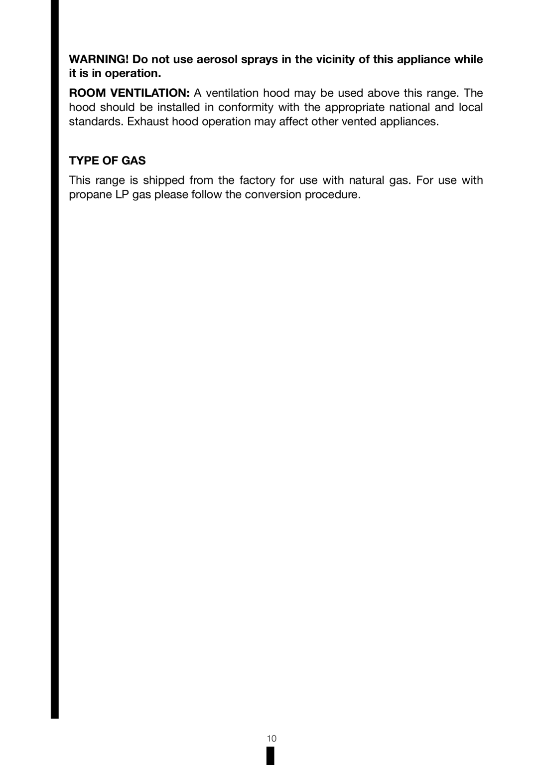 Fagor America RFA-365 DF, RFA-244 DF manual Type of GAS 