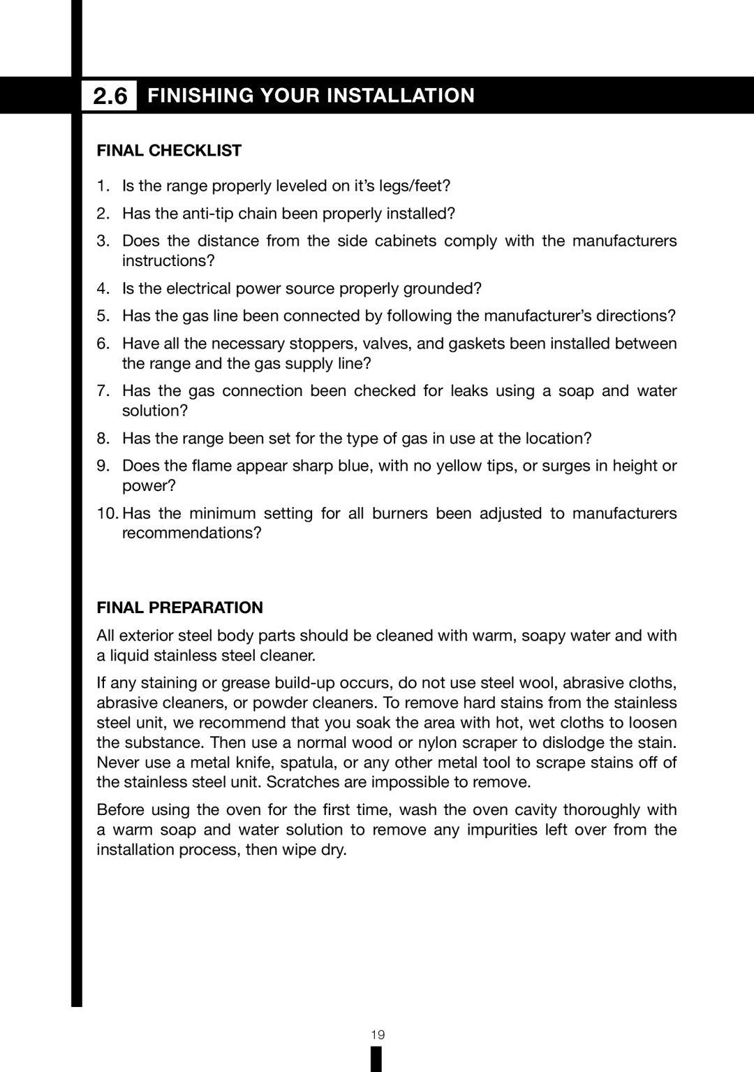 Fagor America RFA-244 DF, RFA-365 DF manual Finishing Your Installation, Final Checklist, Final Preparation 