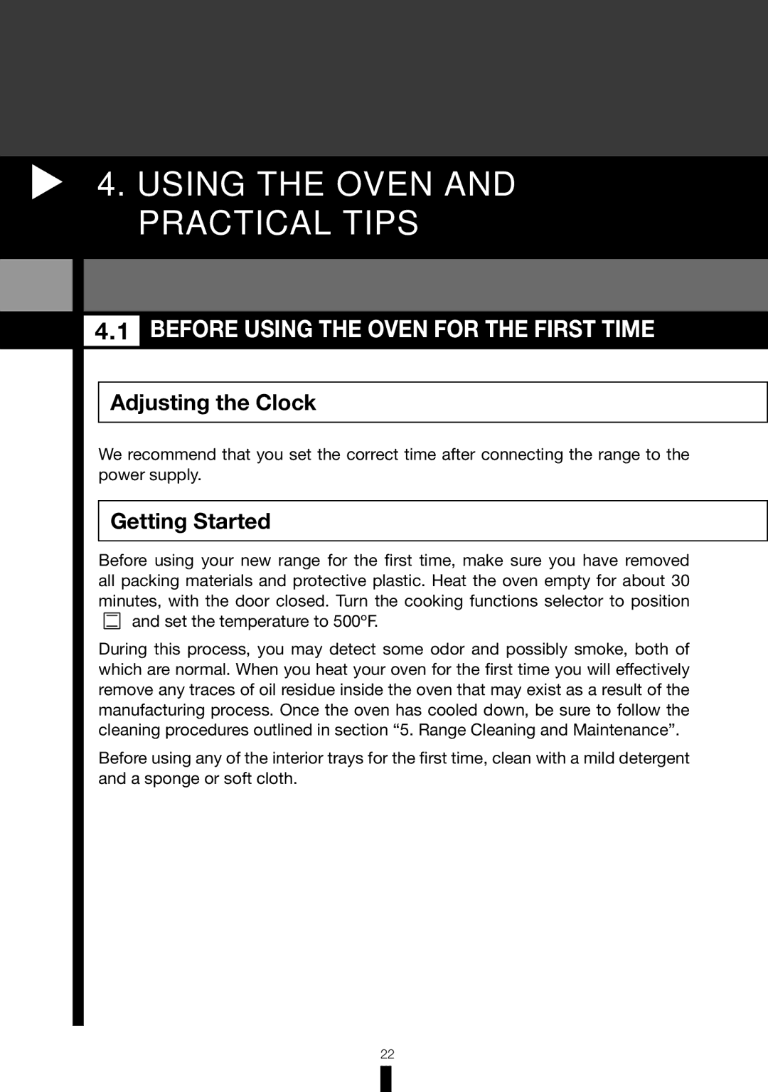 Fagor America RFA-365 DF Using the Oven and Practical Tips, Before Using the Oven for the First Time, Adjusting the Clock 