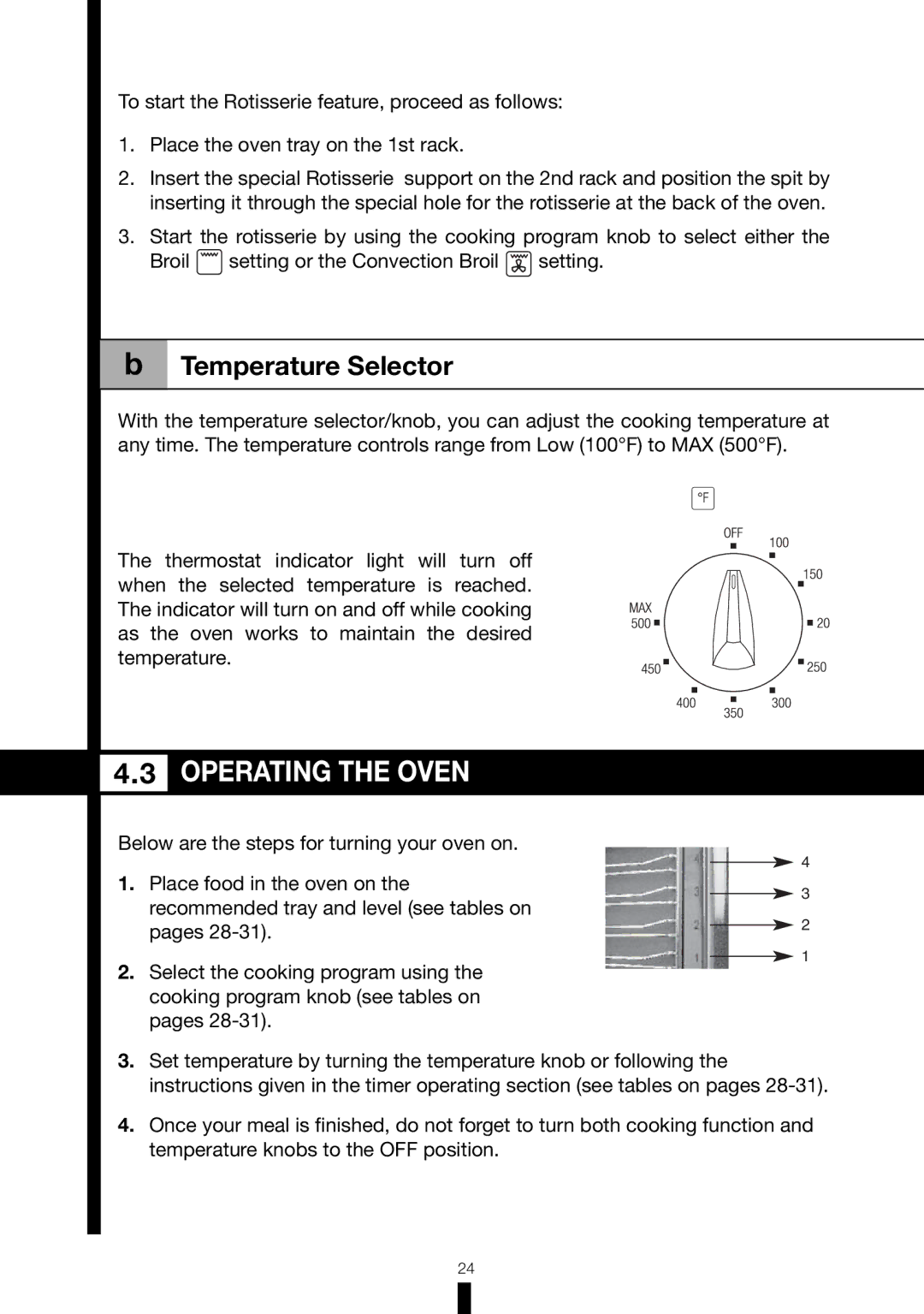 Fagor America RFA-365 DF, RFA-244 DF manual Operating the Oven, Temperature Selector 