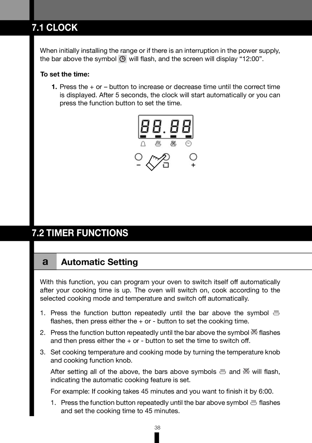 Fagor America RFA-365 DF, RFA-244 DF manual Clock, Timer Functions, Automatic Setting 