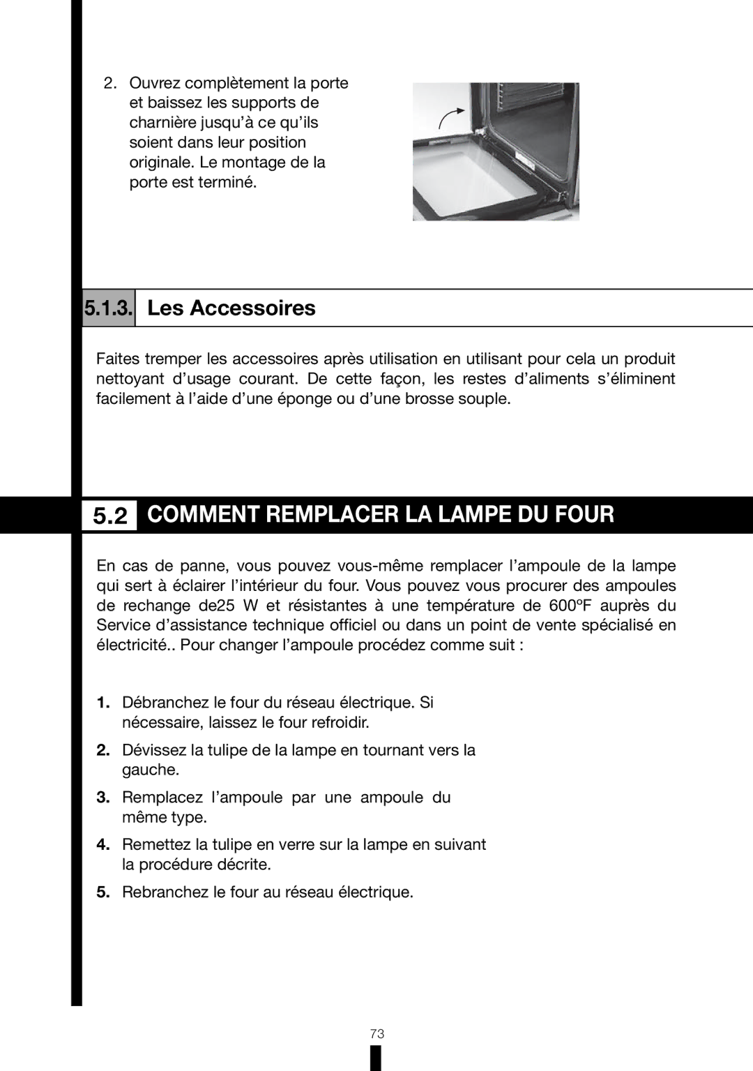 Fagor America RFA-244 DF, RFA-365 DF manual Comment Remplacer LA Lampe DU Four, Les Accessoires 