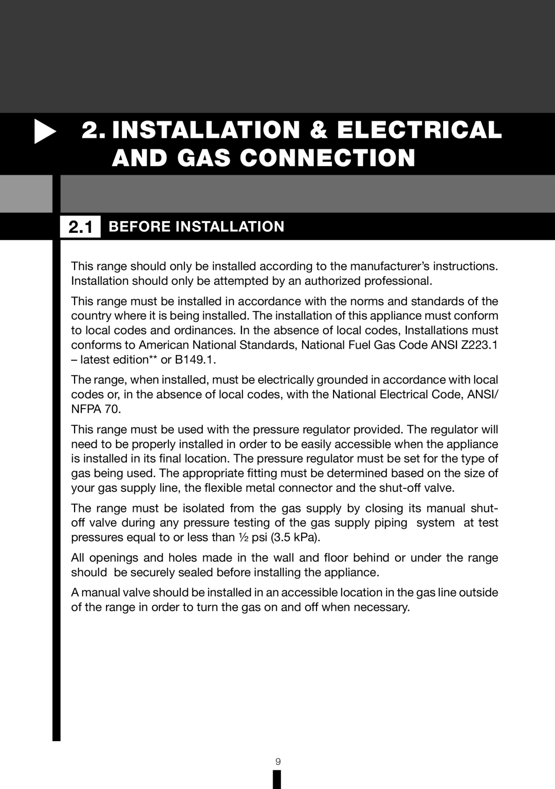 Fagor America RFA-244 DF, RFA-365 DF manual Installation & Electrical and GAS Connection, Before Installation 