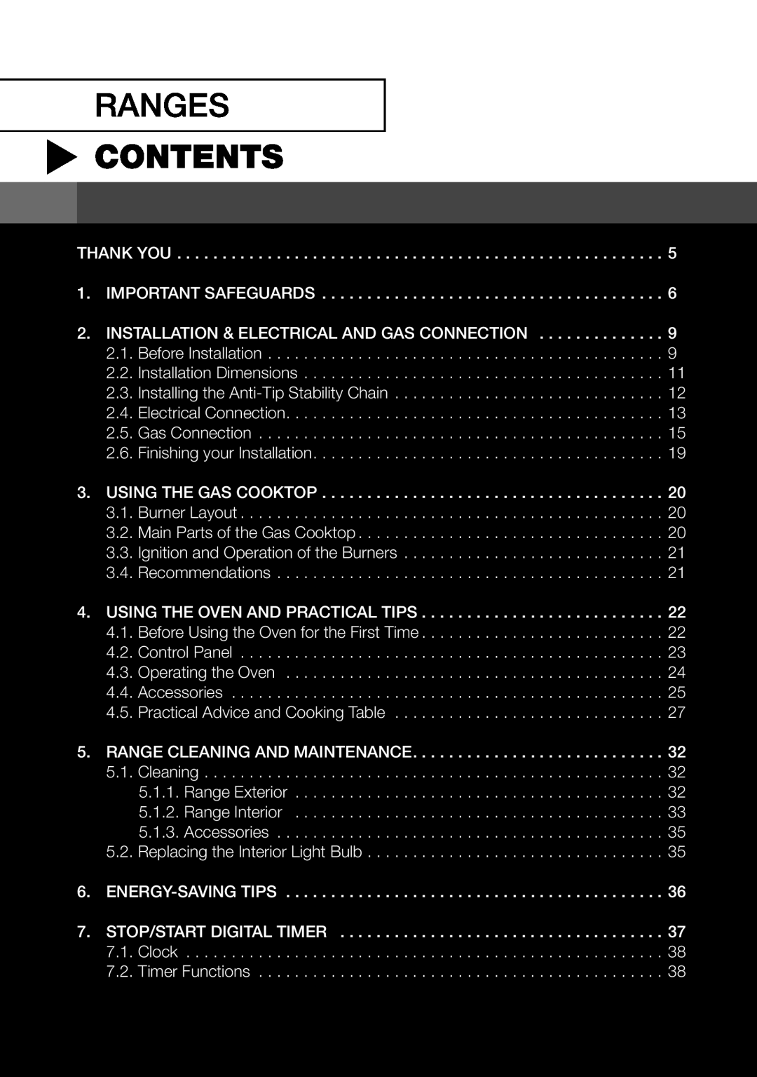 Fagor America RFA-244 DF, RFA-365 DF manual Ranges, Contents 