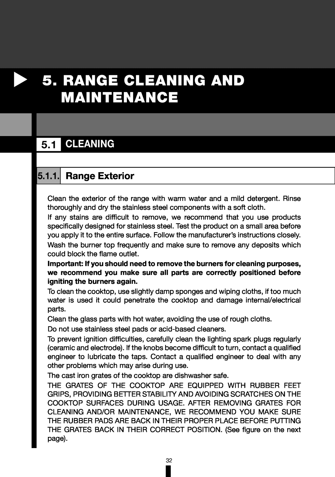 Fagor America RFA-365 DF, RFA-244 DF manual Range Cleaning And Maintenance, Range Exterior 