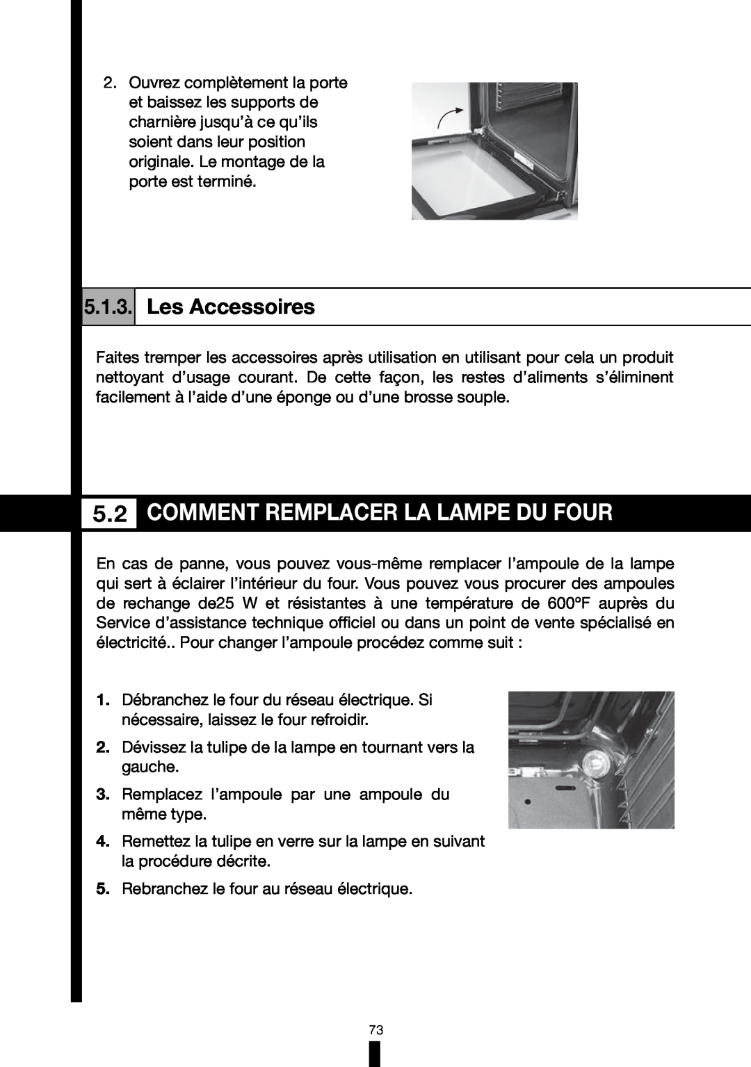 Fagor America RFA-244 DF, RFA-365 DF manual Comment Remplacer La Lampe Du Four, Les Accessoires 
