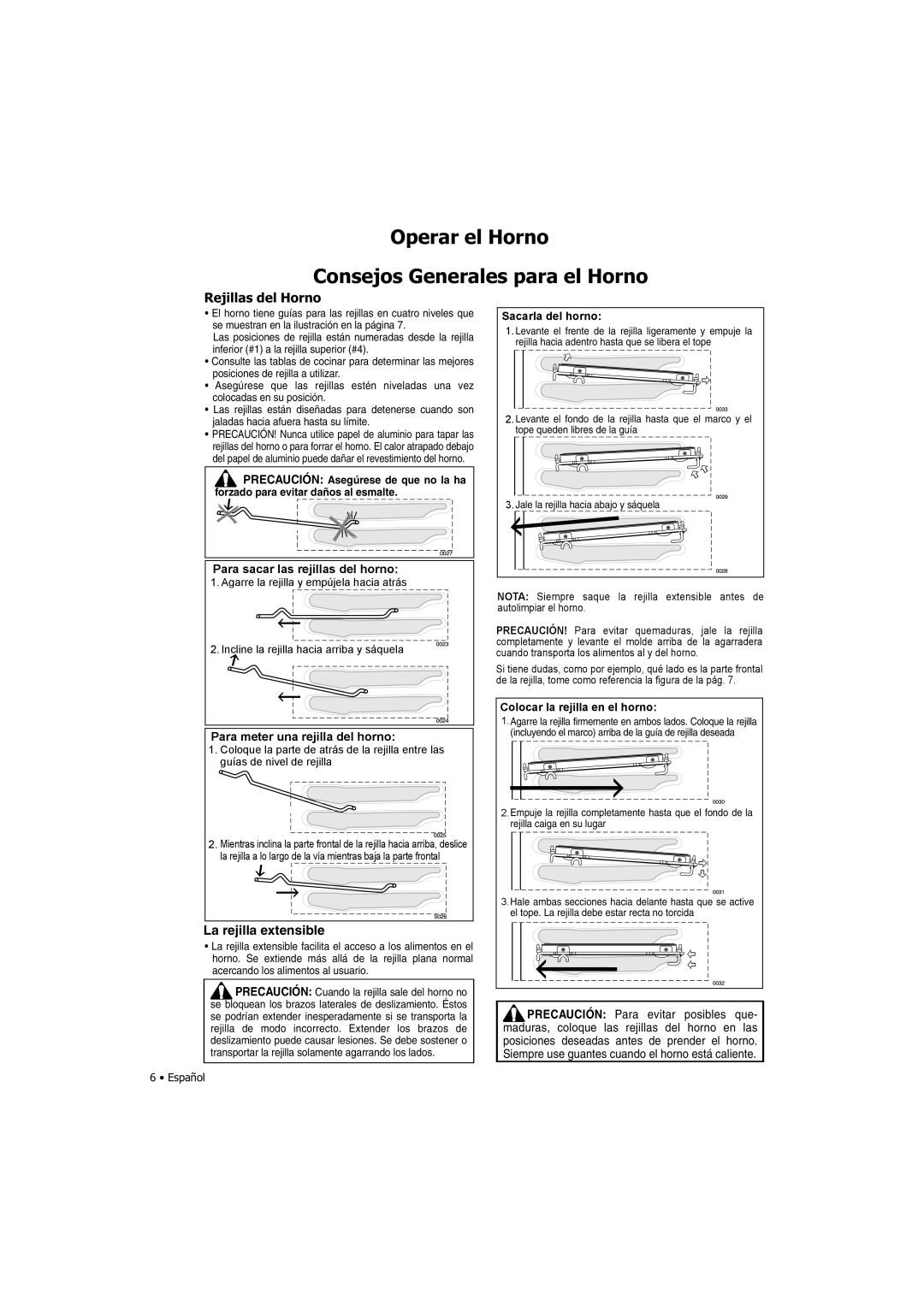 Fagor America SHA-730 X manual Rejillas del Horno, Para meter una rejilla del horno 