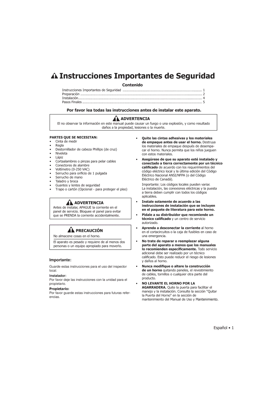 Fagor America SHA-730 X manual Instrucciones Importantes de Seguridad, Partes QUE SE Necesitan, Propietario 