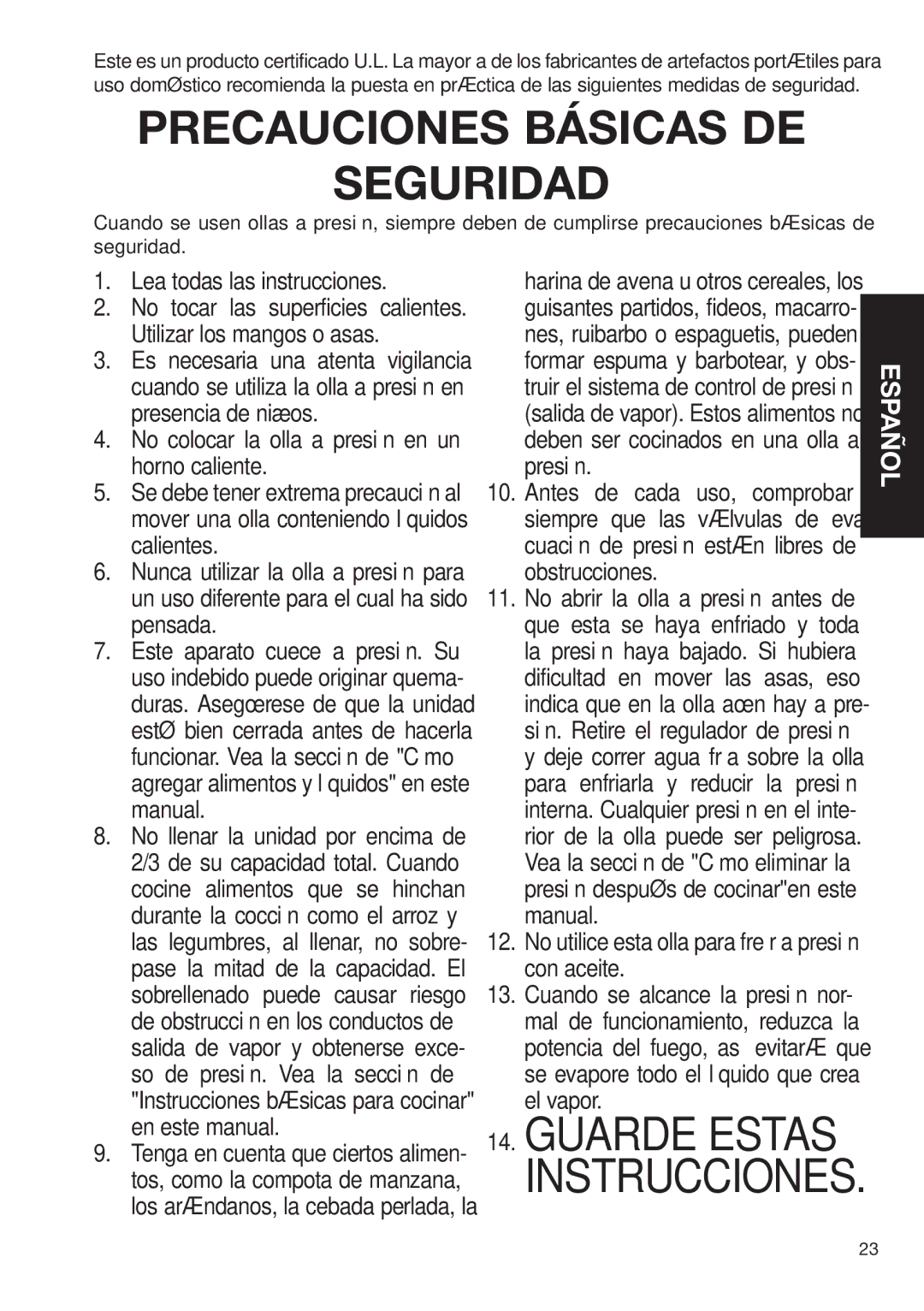 Fagor America SZ2L00002 brochure Precauciones Básicas DE Seguridad 