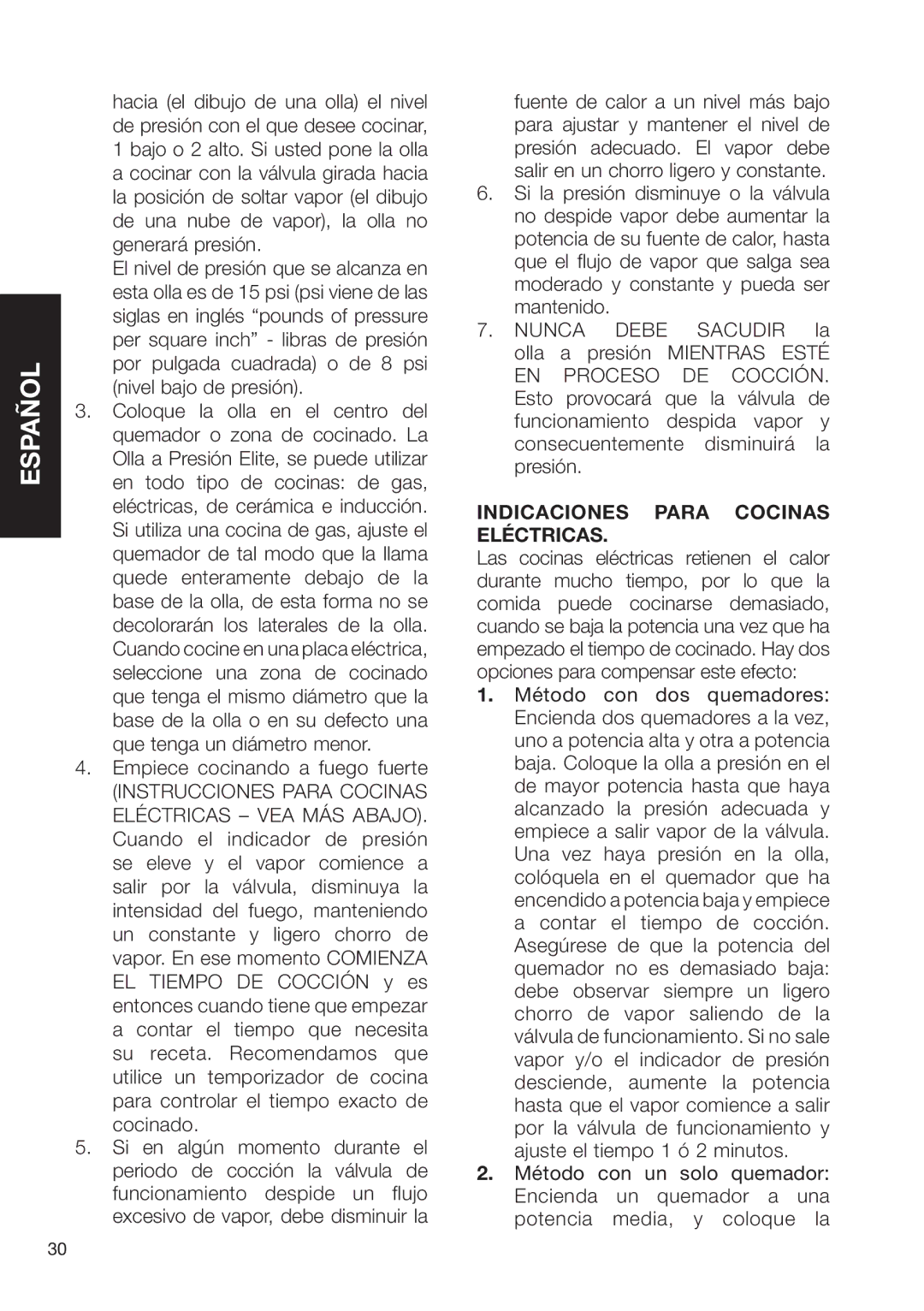 Fagor America SZ2L00002 brochure Empiece cocinando a fuego fuerte, Indicaciones Para Cocinas Eléctricas 