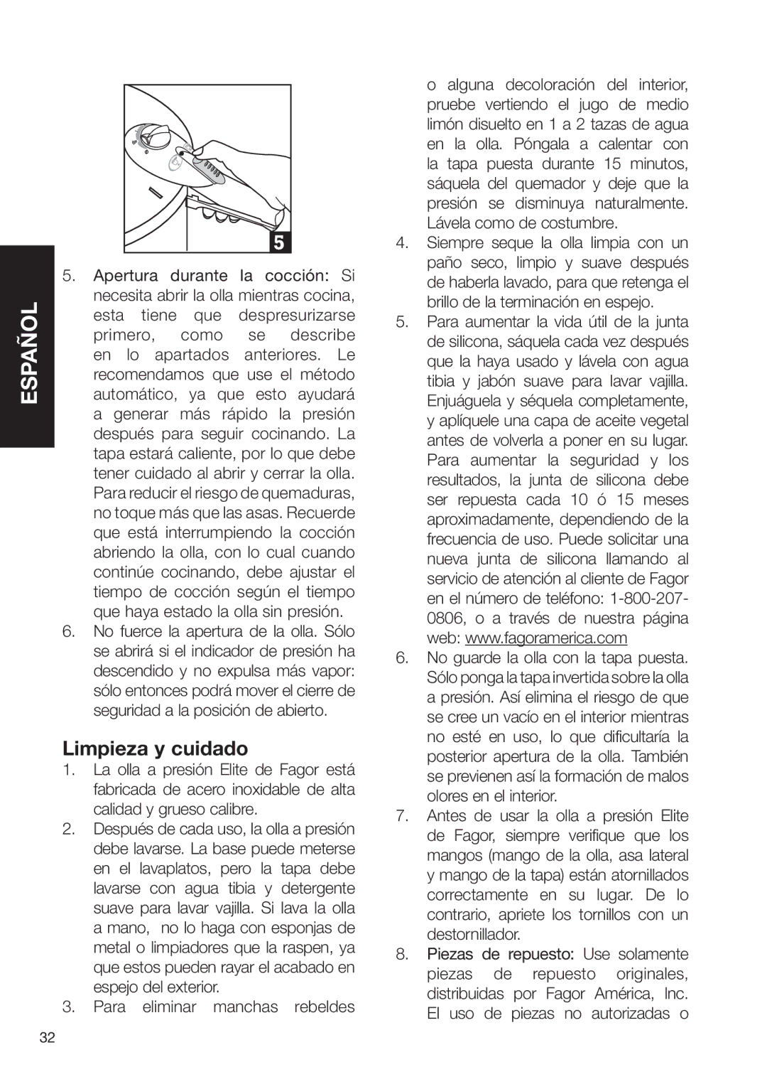 Fagor America SZ2L00002 brochure Limpieza y cuidado, Para eliminar manchas rebeldes 