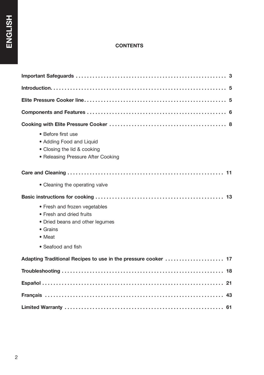 Fagor America SZ2L00002 brochure Contents 