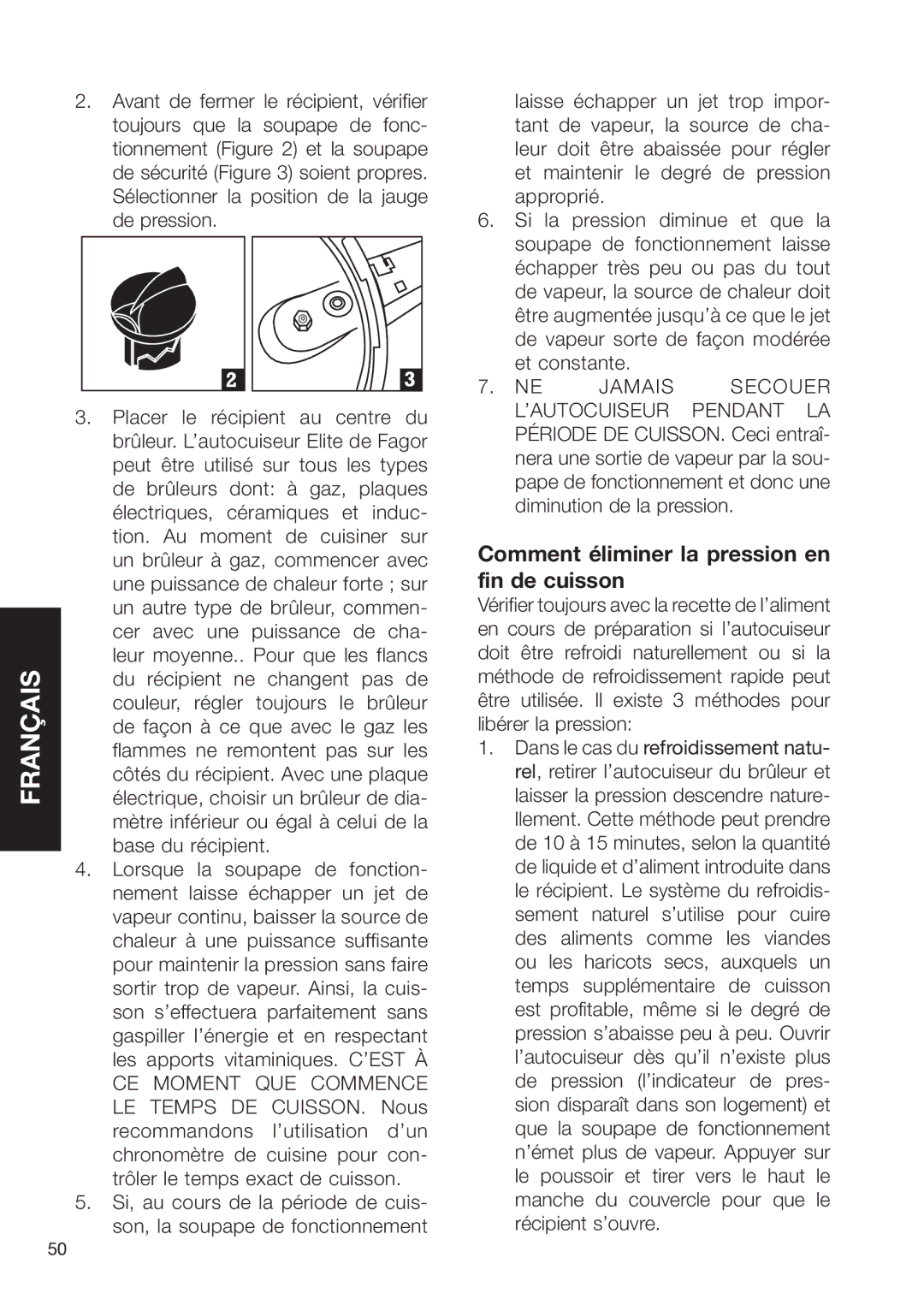 Fagor America SZ2L00002 brochure Comment éliminer la pression en fin de cuisson 