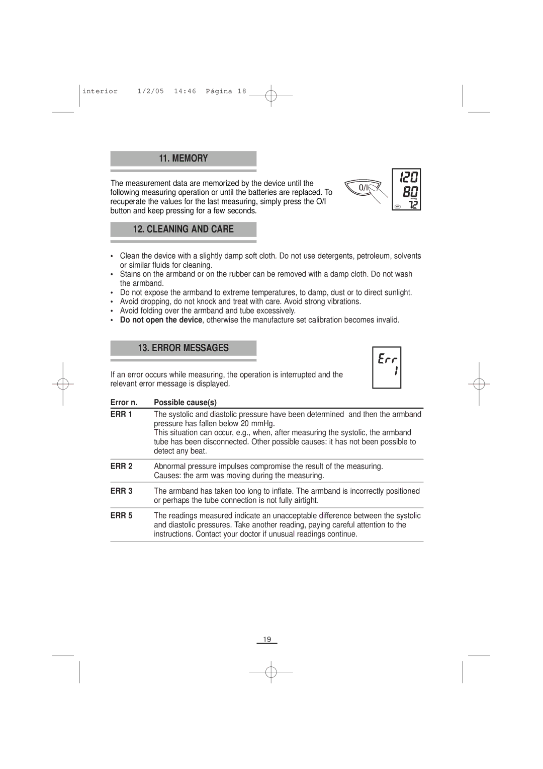 Fagor America ts8-10 manuel dutilisation Memory, Cleaning and Care, Error Messages, Error n. Possible causes 