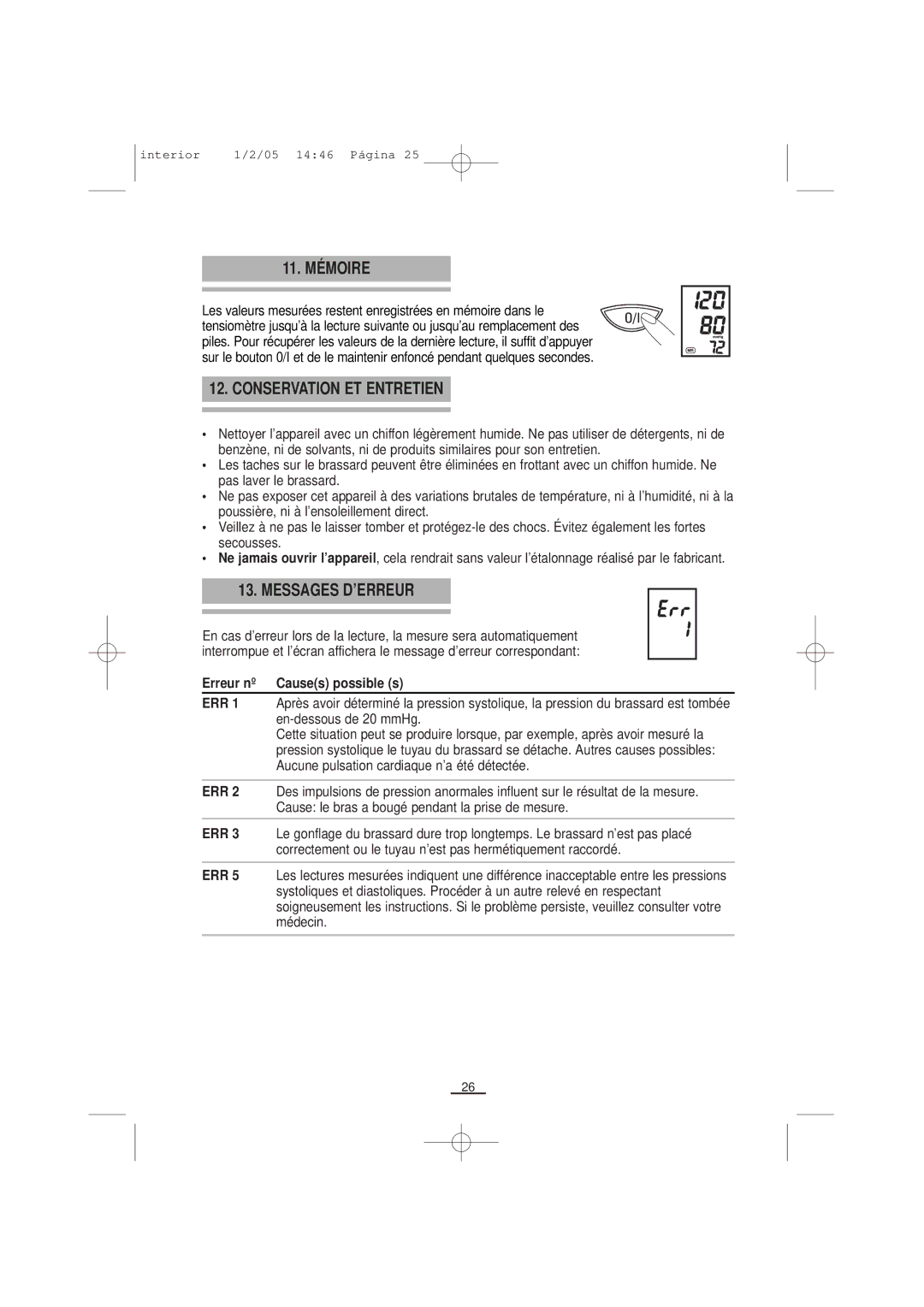 Fagor America ts8-10 11. Mémoire, Conservation ET Entretien, Messages D’ERREUR, Erreur nº Causes possible s 