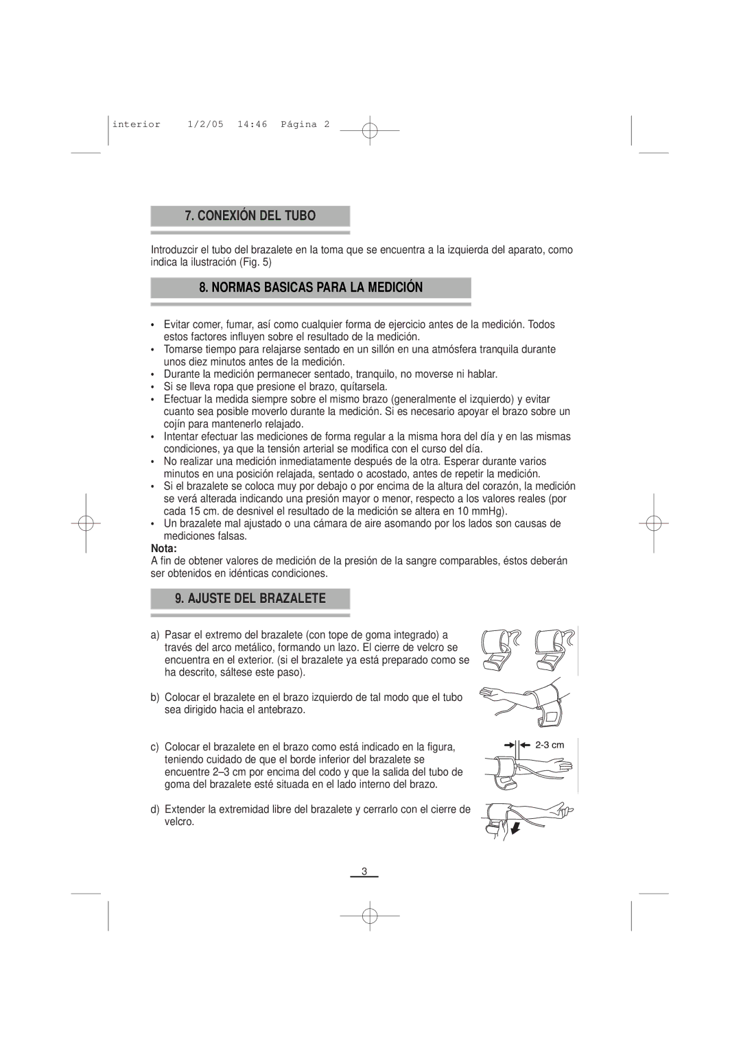 Fagor America ts8-10 manuel dutilisation Conexión DEL Tubo, Normas Basicas Para LA Medición, Ajuste DEL Brazalete, Nota 