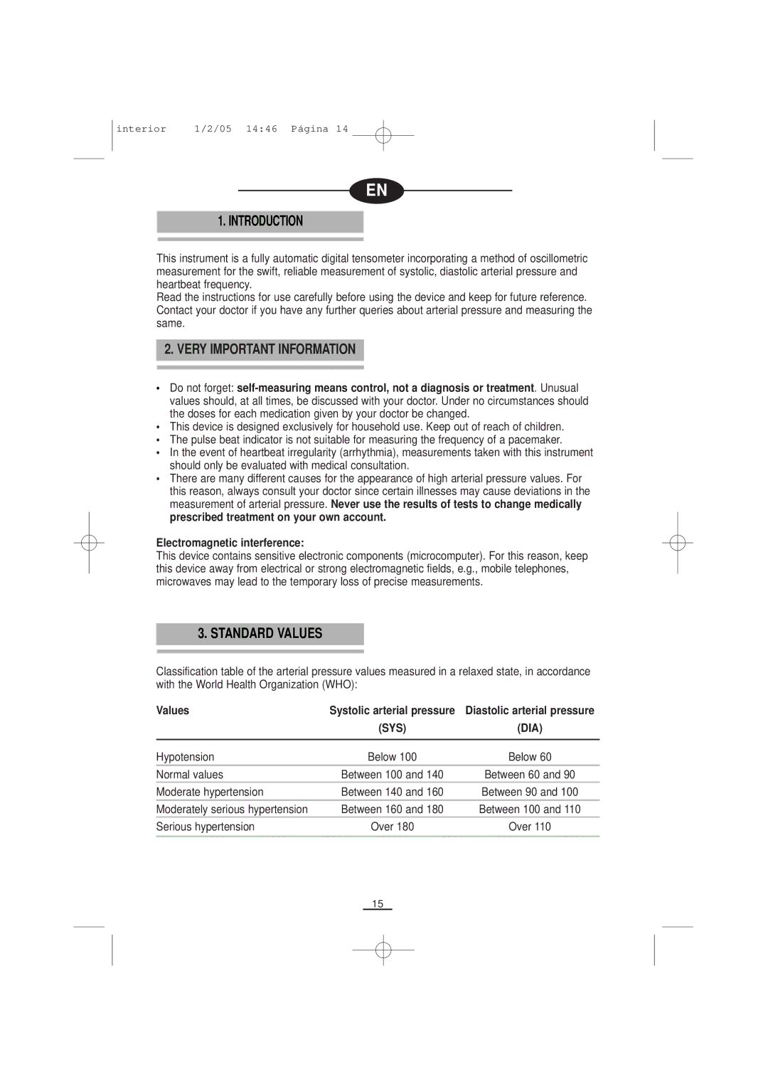 Fagor America ts8-10 Introduction, Very Important Information, Standard Values, Electromagnetic interference 