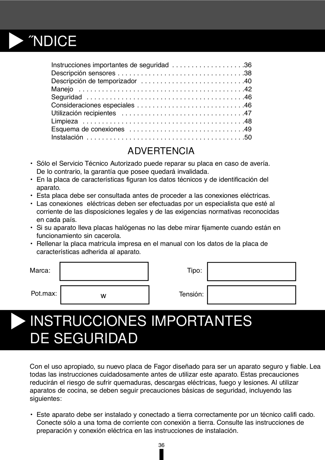 Fagor America VFA-78 S, VFA-70 S manual Índice, Instrucciones Importantes DE Seguridad 