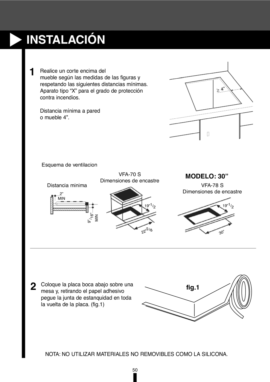 Fagor America VFA-78 S, VFA-70 S manual Instalación, Modelo 
